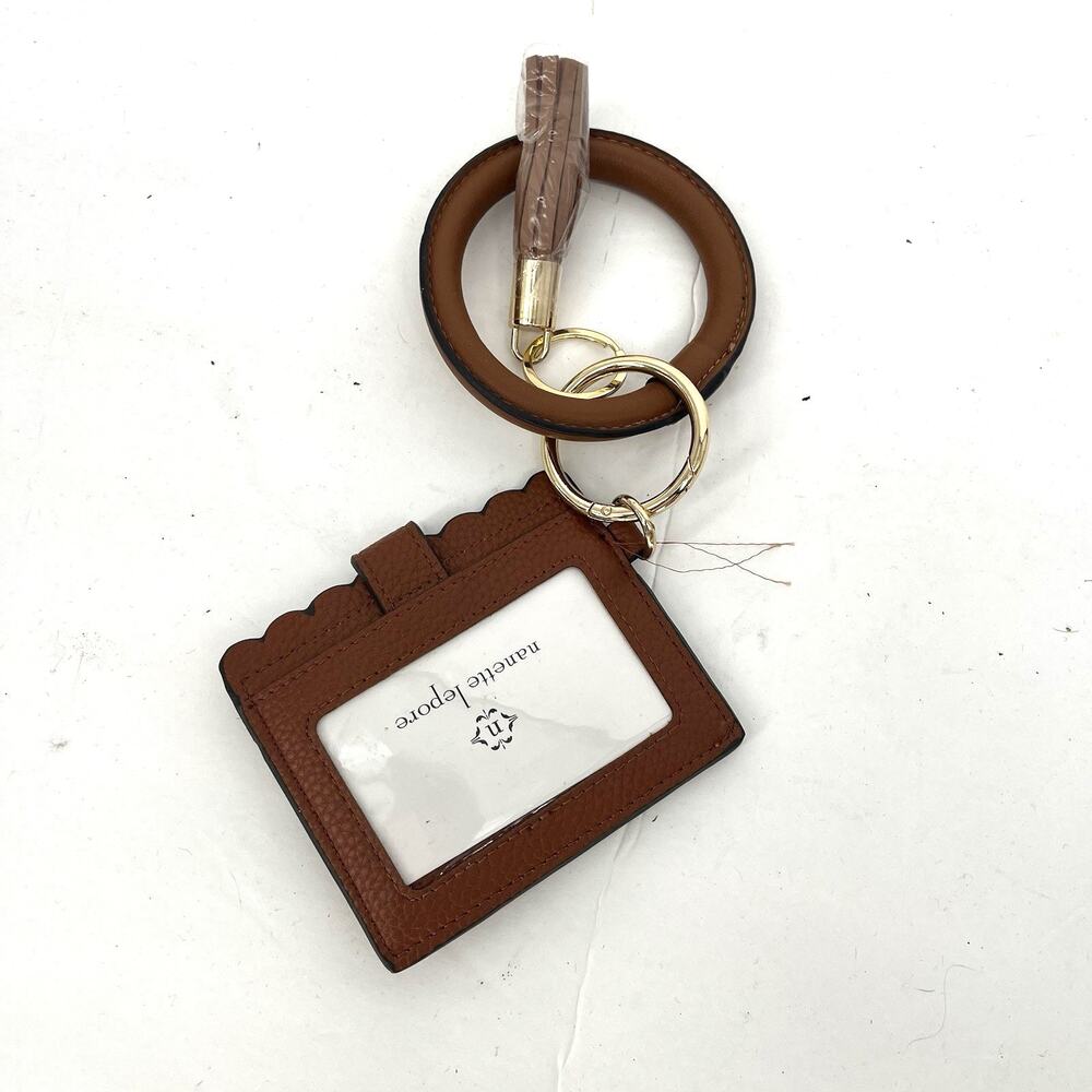 Nanette Lepore Brown Card Holder Wallet Bangle Wristlet Tassel Vegan Leather NWT - Picture 2 of 3